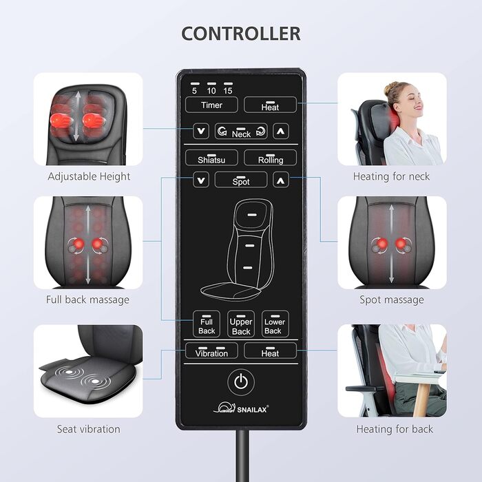 Масажне сидіння Snailax з підігрівом та Shiatsu масажем: спина, поперек, сідниці. Ідеальний подарунок для чоловіків та жінок