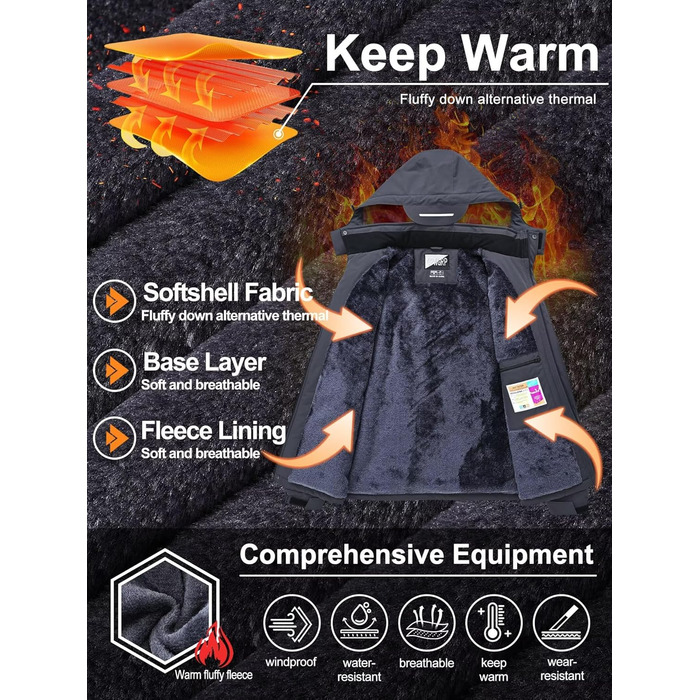 Чоловіча лижна куртка QPNGRP, водонепроникна, ізольована, зимова, 5 кишень на блискавці (S, темно-сірий)