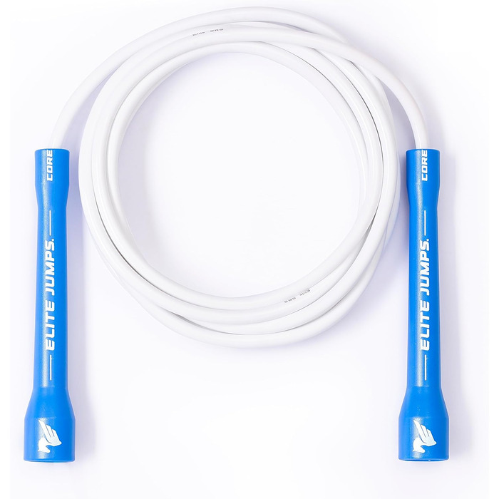 Стрибкове канат Elite Jumps Core – 6 мм PVC, регульований, для занять вдома та на вулиці, міцні ручки, антизаплутування, синьо-білий