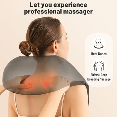 Масажер для шиї та тіла 3D Shiatsu з підігрівом - електричний масажер для шиї, плечей, спини та ніг з 16 масажними головками, 3 режимами, автовимкненням