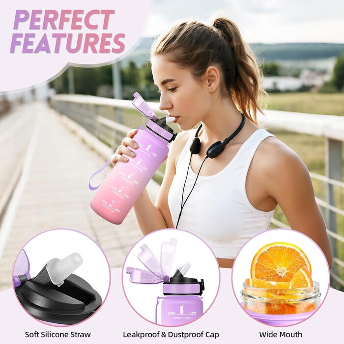 Фляга для води Motswedi з трубочкою, 1500 мл, BPA-free, для спорту, без витоку, підходить для газованої води, жовтогаряча, 1500 мл