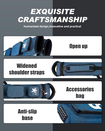 Кейс для більярдних київ CRICAL, 2 x 2 жорсткі кишені для снукеру, з штучної шкіри/оксфордського канвасу (синій)