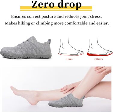 Босими кросівки для жінок та чоловіків: широкі, легкі, дихаючі, з нульовим перепадом, для трейлу та бігу по асфальту. Unisex, розміри 36-46 EU (39 EU, сірий)