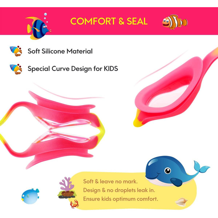 Дитячі окуляри для плавання Kinder A4 Pink, 2-12 років