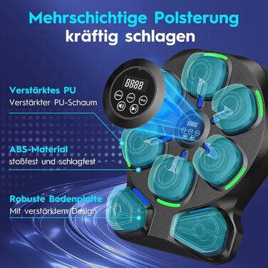 Електронна боксерська машина RevFit з LED-підсвіткою, Bluetooth, 9 режимів швидкості та режим підрахунку ударів, 51 см. Підходить для дітей та дорослих, для дому та фітнес-залу.