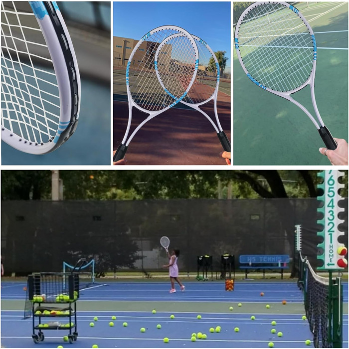 Набір тенісних ракеток для 2 гравців: легкі ракетки для дорослих, початківців та студентів, комплект з сумкою, обмотувальними ручками та тенісними м'ячами (біло/чорний)