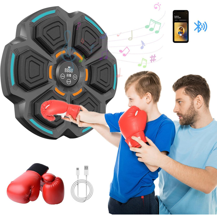 Музична бокс-машина Viriech з LED-підсвічуванням та боксерськими рукавичками, Bluetooth, настінний монтаж, 9 режимів швидкості та режим підрахунку, подарунок для дітей та дорослих