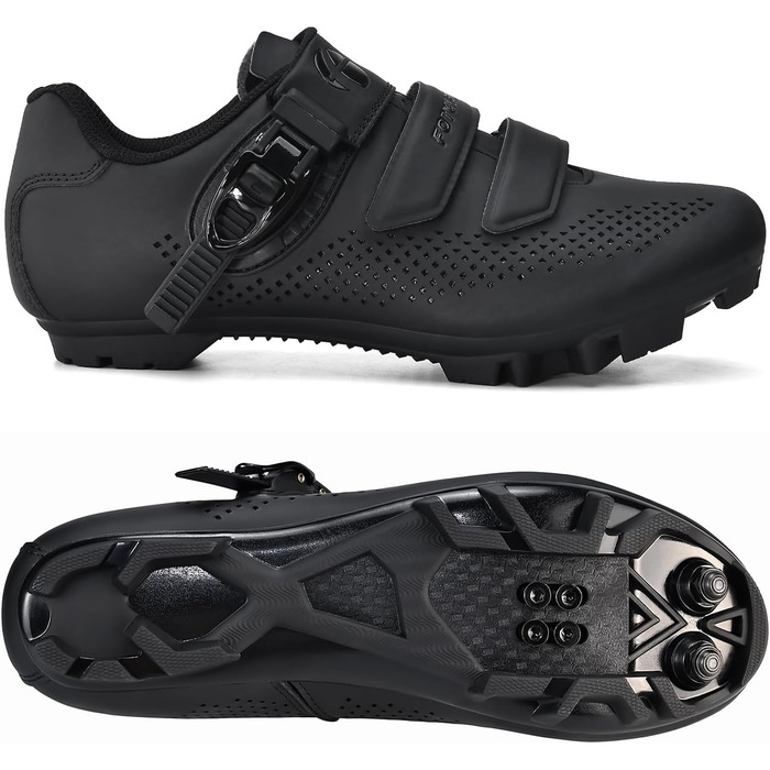 Чоловічі та жіночі велотуфлі для гірського велосипеда (MTB) з сумісними підошвами SPD, зелені (45 EU, чорні з 4 чорними клітами)