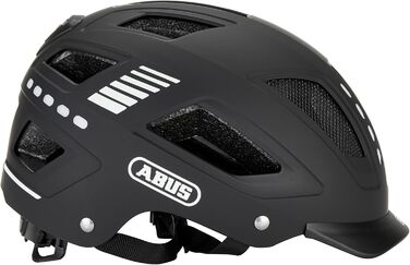 Велосипедний шолом ABUS Hyban 2.0 LED з підсвіткою, чорний, розмір M (52-58 см), переднє і заднє світло, міцна жорстка оболонка, для чоловіків та жінок