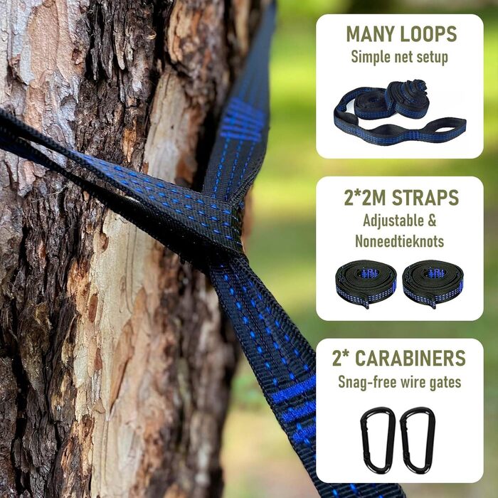 Гамак для відпочинку на природі Ultraleicht 270x140см з москітною сіткою, міцний та довговічний, з сумкою для зберігання. Підходить для саду, кемпінгу, балкону, двору, пляжу