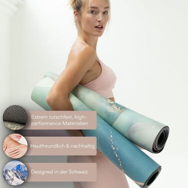 Йога-мат DOWNWARD DOG®: надзвичайно нековзкий, екологічний, натуральний каучук, стійкий до подряпин, довговічний, зі швейцарським дизайном, з ременем для перенесення
