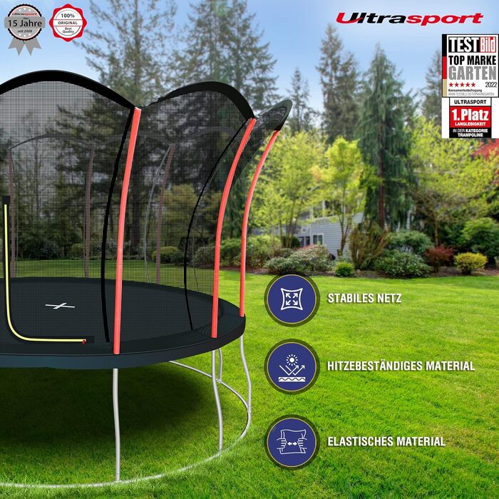 Трамплін Ultrasport Uni-Jump Outdoor для дітей: Ø 140-460 см, до 150 кг, з сіткою, захистом та комплектом для монтажу