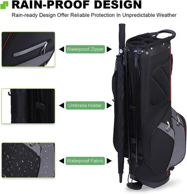 Гольф-сумка MAZEL з 6-ма перегородками, 7 водонепроникними кишенями, великим об'ємом, водонепроникним матеріалом та товстим підпоясом, легка (чорна)