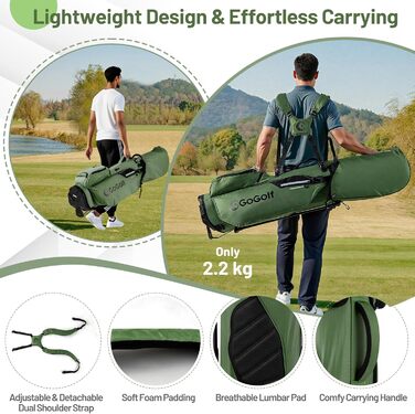 LIFEZEAL Гольф сумка: легка, з 8 верхніми відділеннями, 5 кишенями на блискавці, тримач для парасольки, водонепроникний захист та регульований плечовий ремінь для жінок та чоловіків (Зелена)