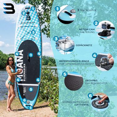 Надувна SUP-дошка Bluemarina Moana 305x75x15 см, серфборд із комплектом, гарантія 5 років, вантажопідйомність 130/180 кг