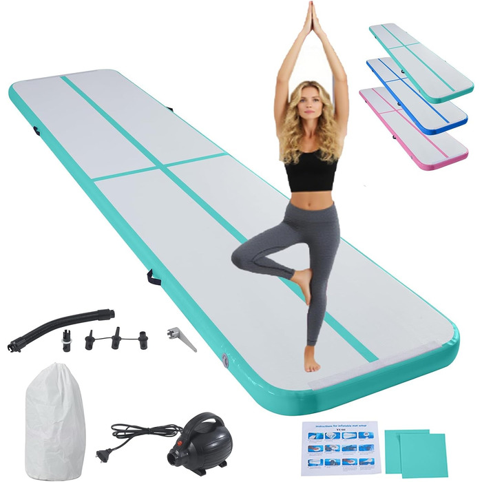 Надувний гімнастичний мат Air Turn Track Matte (3м, зелений) — Професійний мат для tumbling, йоги, фітнесу та кемпінгу, водонепроникний та протиковзкий