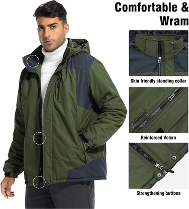 Зимова куртка для чоловіків: тепла, водонепроникна, для катання на сноуборді та активного відпочинку на природі. Зелена (армійний зелений), розмір M