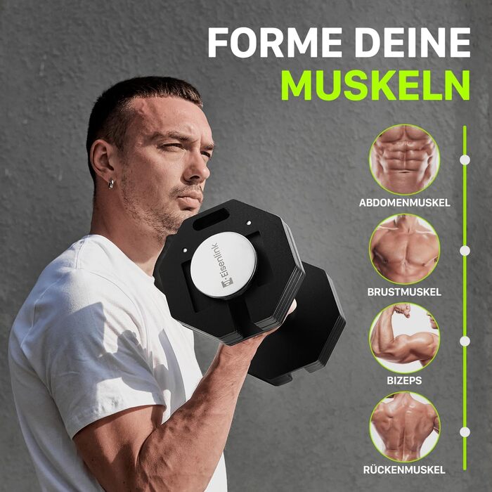 Гантель регульована восьмигранна Eisenlink 20-36 кг, сталева, з антиковзним грифом, для фітнесу вдома та в залі