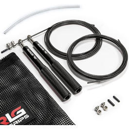 Скакалка для кросфіту RL Grips® з алюмінієвого сплаву з неслизькою ручкою - Скакалка з тросом 2 мм - Скакалка для кардіо, фітнесу, тренажерного залу, чорна (скакалка + запасні частини)