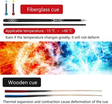 Більярдні кий Dysdensa: кий для більярдного столу з композитного матеріалу Fiberglas-Graphit, вага 510-595 г, довжина 147 см, білий (чорний, 2 шт.)
