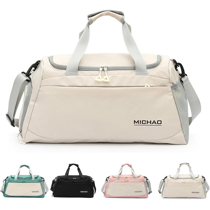 Спортивна сумка для жінок, велика, XL, 52x24x27 см, для спортзалу, подорожей, вихідних, клініки (біла)