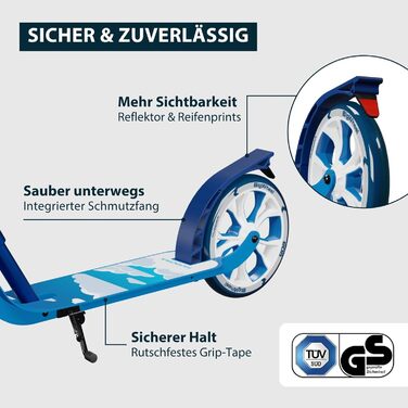 Самокат HUDORA BigWheel 205 Advanced Daydream Edition - до 100 кг, складаний, регульована висота - для дітей, підлітків та дорослих (Синій)