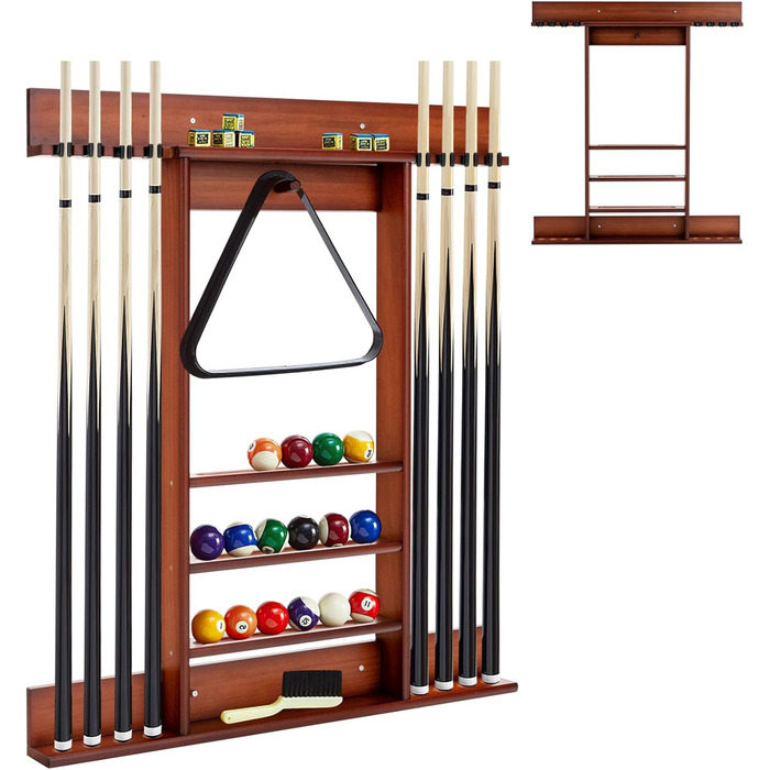 Тримач для бильярду GYMAX на 8 київ та аксесуари, настінний, з натурального дерева (кленові), 79 x 8 x 91 см, коричневий