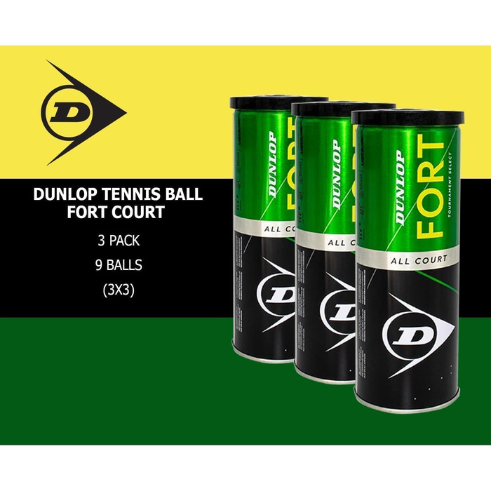 Тенісні м'ячі Dunlop Fort All Court, 9 штук (3x3), універсальні