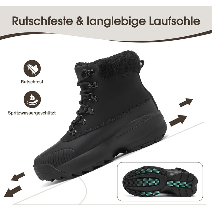 Зимові черевики без шнурівки з підкладкою, водонепроникні черевики до щиколотки для жінок, теплі снігові черевики з неслизькою підошвою, розмір 37-42, зелений (39 EU, чорний)