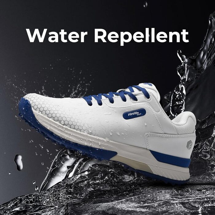 Гольф-взуття FitVille для чоловіків з широкою колодкою. Широкі гольф-туфлі з шнурівкою, дихаючі, для тренувань. Сірий, білий, розмір 40-49 (50 EU, білий, синій)