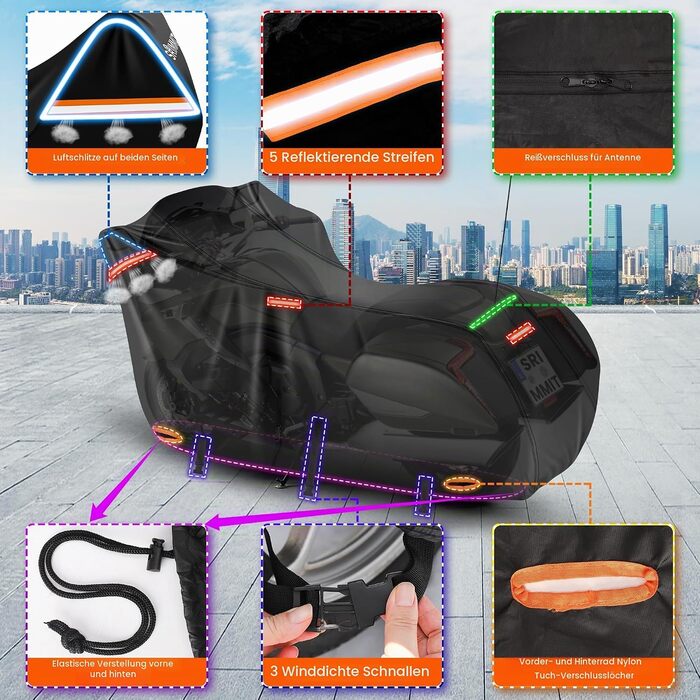Водонепроникний чохол для мотоцикла Outdoor 420D (3XL 276x111x142 см) — захист від дощу, снігу, пилу та UV-променів, преміум-якість для Touring моделей