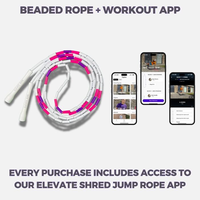 Стрибкове канат Elevate Rope Professionelles Perlen - 3м, регульований, якісні намистини та полішнур. Для фрістайлу, кардіо та трюків. Підходить для всіх рівнів, для використання в приміщенні та на вулиці. Білий/Рожевий/Фіолетовий