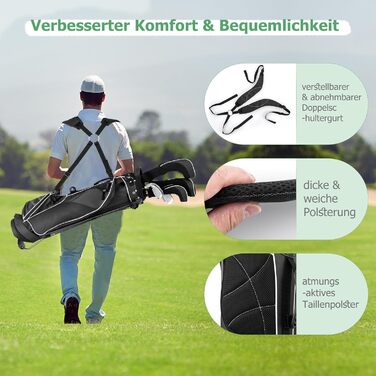 Сумка для гольфу GYMAX, стабільна сумка для ключок з ручками та стійкою, чорна