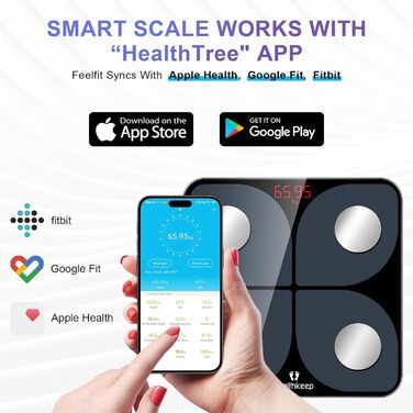 Ваги Healthkeep для аналізу складу тіла з Bluetooth та додатком, 13 параметрів, до 180 кг, сумісні з Android та iOS