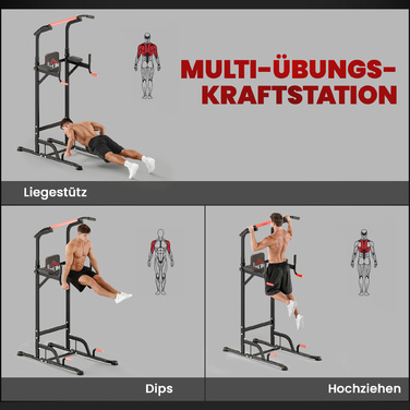 HOMCOM Турнік-вежа з регульованою висотою, турнік для віджимань з присосками, оброблений м'яким покриттям, тренажер для дому