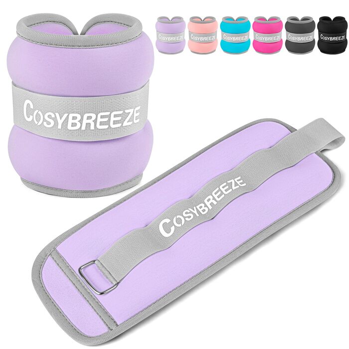 Обвагрузки для ніг та рук Cosybreeze, набір вагінних манжет для фітнесу, бігу та тренувань у залі, 3 кг x 2 шт, світло-фіолетові