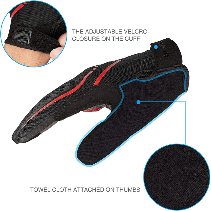 Велосипедні рукавички Vofinger – посилені, дихаючі, для чоловіків/жінок, з підтримкою сенсорного екрану та антиковзанням, для їзди, походів, катання (червоні, XL)