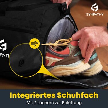 Спортивна сумка Gympathy для жінок і чоловіків, з відділенням для взуття та вологих речей, тренувальна сумка для фітнесу, спорту і подорожей, чорна
