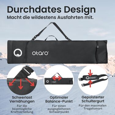 Чохол для сноуборду Otaro | Регульована довжина 140–180 см | Водонепроникний та з підкладкою | Також для вейкборду, лиж, 2 пар лиж | Чорний