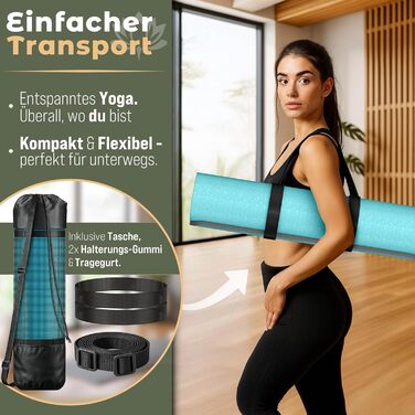 RE:SPORT Килимок для йоги та фітнесу, 183x61x0.6 см, без фталатів, антиковзаюча поверхня, сірий/блакитний