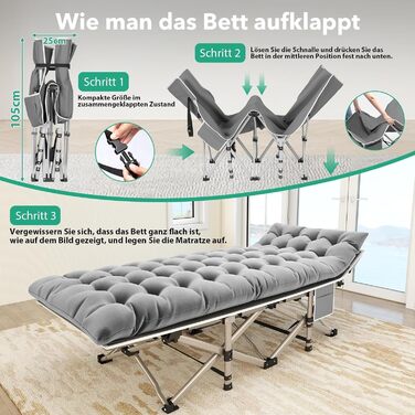 Розкладне ліжко-матрац для кемпінгу та відпочинку (190x71x35 см, сірий)