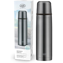 Термос alfi ISOTHERM PERFECT AV 750 мл, нержавіюча сталь, матовий сірий, з чашкою, автоматичний клапан, герметичний, тримає тепло 12 годин, без BPA, без відбитків пальців