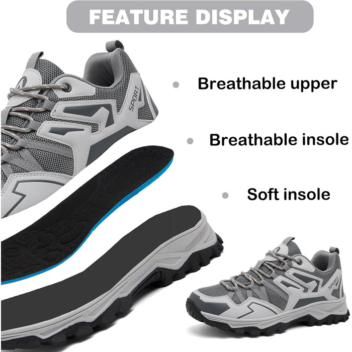 Чоловічі туристичні черевики для трекінгу та хайкінгу. Легкі похідні черевики для кемпінгу та трейлраннінгу (40 EU, Сірий)