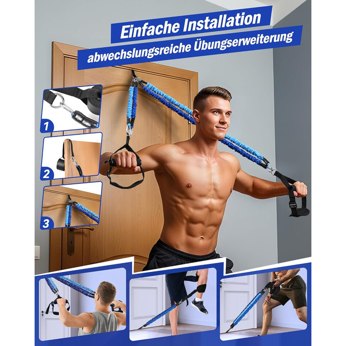 Набір для пілатесу з еластичними стрічками та стержнем, 4 рівні опору (180LBS/140LBS/240LBS/360LBS), для фітнесу, йоги, тренажерного залу, колір градієнт блакитний