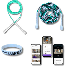 Набір скакалок Elevate Rope: 2 шт. з регулюванням, додаток для тренувань, для дорослих та дітей, швидкісні та з перлинками, для занять в приміщенні та на вулиці (блакитний)