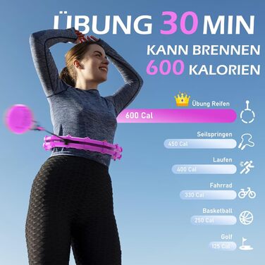 Обруч для схуднення з ваговим кільцем Smart Hoop для дорослих та початківців, фіолетовий, 120 см (77-132 см)