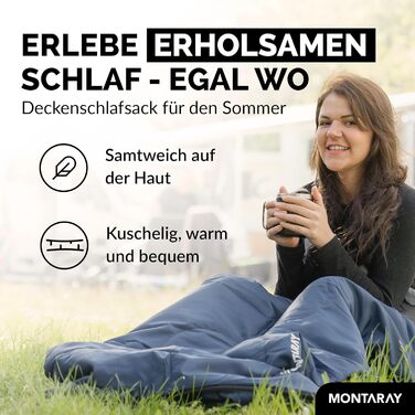 Спальний мішок туристичний з капюшоном до -3°C з подушкою - Outdoor зимовий та літній спальний мішок 3-4 сезони (75 x 220 см) - Гірський спальний мішок для жінок та чоловіків (теплий) Синій 150GSM, без капюшону