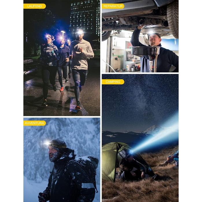 Налобний ліхтар LED, перезарядна модель з червоним світлом та 5 режимами, водонепроникний IPX4, регульований, для бігу, кемпінгу, велоспорту, 2 шт.