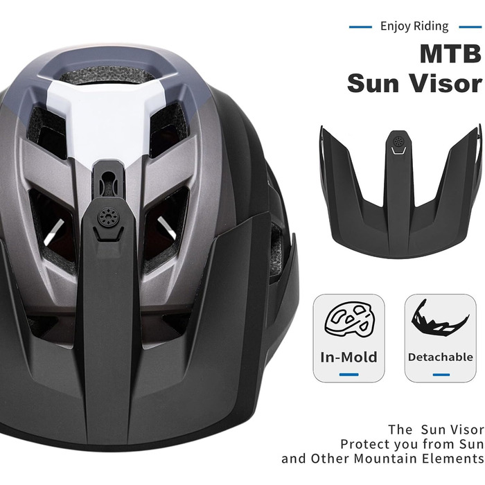 Шолом для гірського велосипеда/MTB/E-bike: регульований, чорно-сірий, 54-61 см