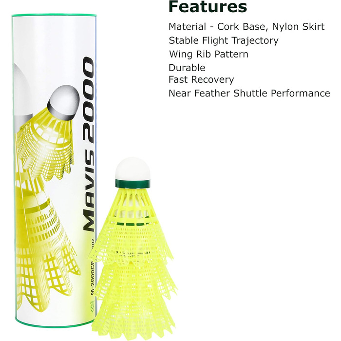 Кришка для бадмінтону Yonex Mavis 2000 Green Cap Nylon, 6 штук, жовта